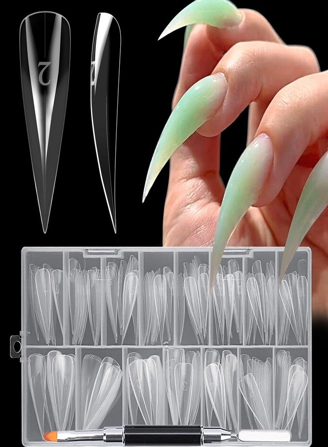 Furtherpretty Cat Claw Nail Forms Kit, 150 PCS Long Claw Dual Forms for Polygel, Reusable Eagle Claw Nail Extension Molds with Nail Brush, Halloween Stiletto Nail Tips for Professional Manicure Salon - Image 1